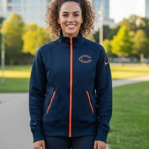 Nike Chicago Bears Women's Jacket Full Zip Fitted Track Navy Orange Like New XL